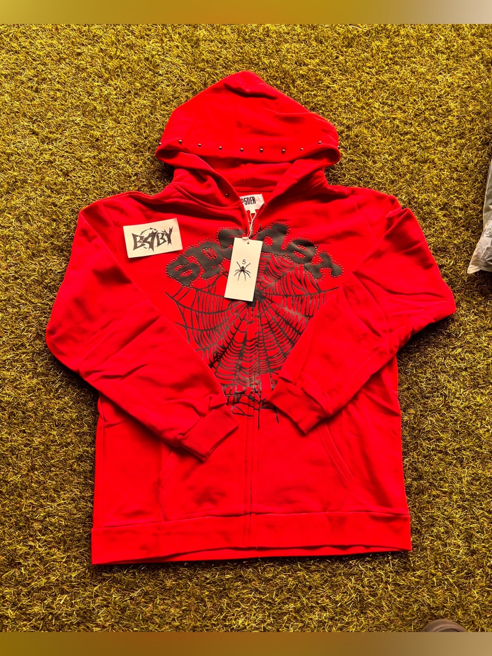SP5DER Red Rhinestones Zip-Up XL